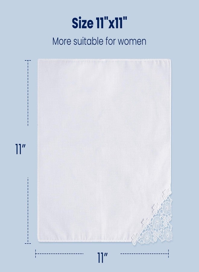 Selected Hanky مجموعة مختارة من مناديل هانكي النسائية القطنية، مزينة بدانتيل كروشيه في الزوايا، مناديل نسائية لحفلات الزفاف، طقم من 12 قطعة، مناديل قماشية - Image 5